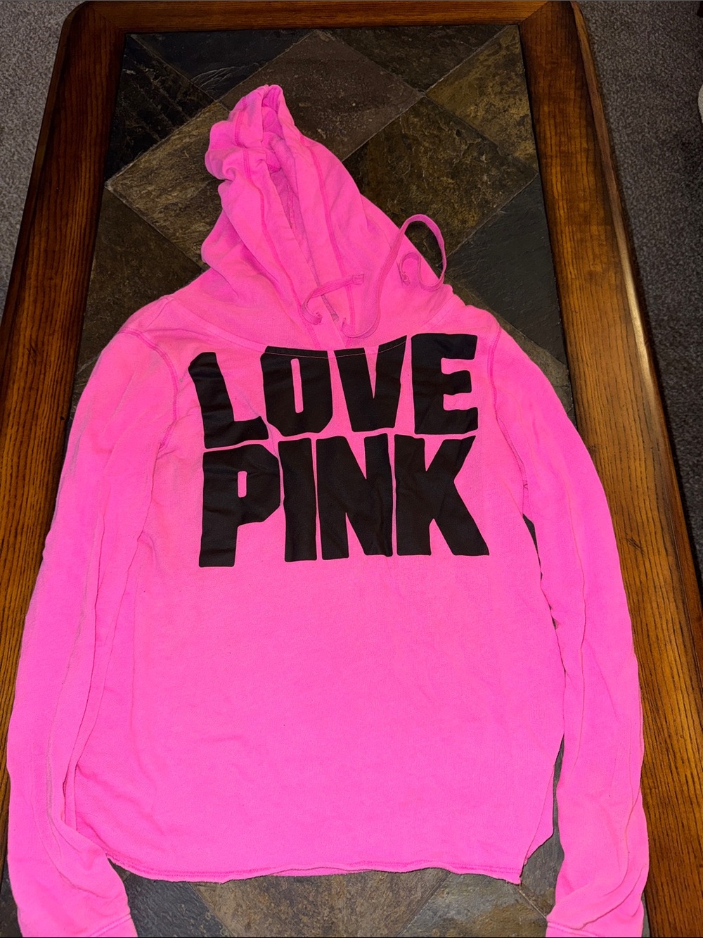 PINK Victoria's Secret Hot Pink Hoodie with Black LOVE PINK Logo
